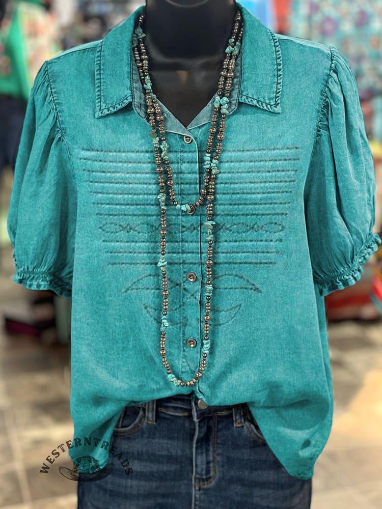 Women's Western Boots Pattern Print Casual Cotton Shirt - Image 3