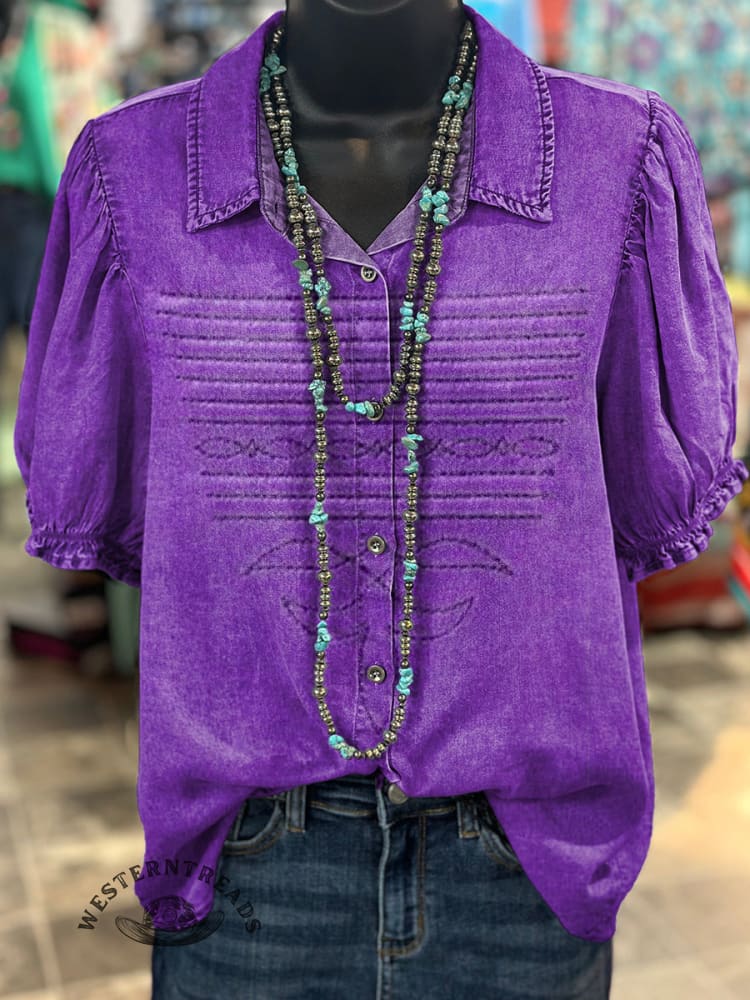 Women's Western Boots Pattern Print Casual Cotton Shirt - Image 6