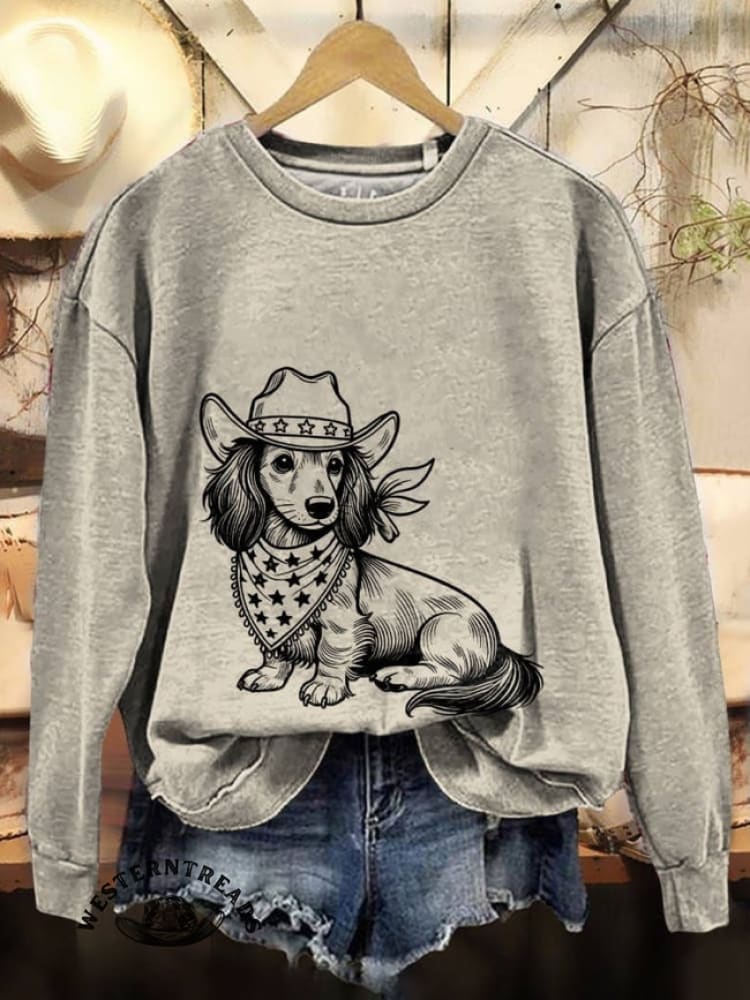 Women's Western Cowboy Dog Print V-neck Casual T-Shirt - Image 5