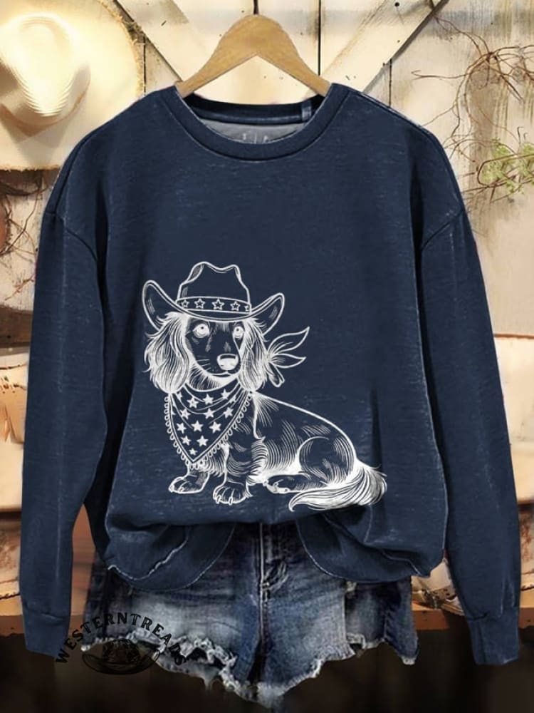 Women's Western Cowboy Dog Print V-neck Casual T-Shirt - Image 6