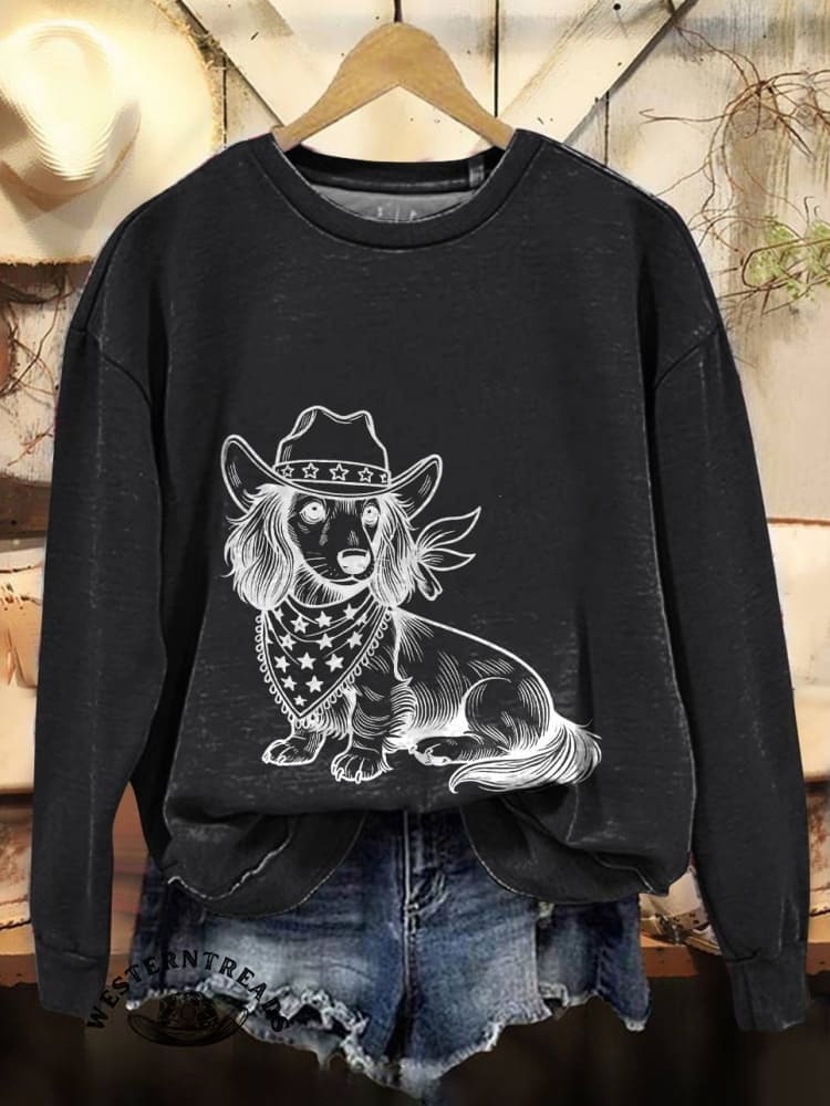 Women's Western Cowboy Dog Print V-neck Casual T-Shirt - Image 8