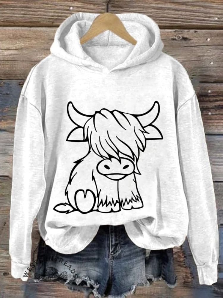 Women'S Western Highland Cow Print Casual Hoodie - Image 3