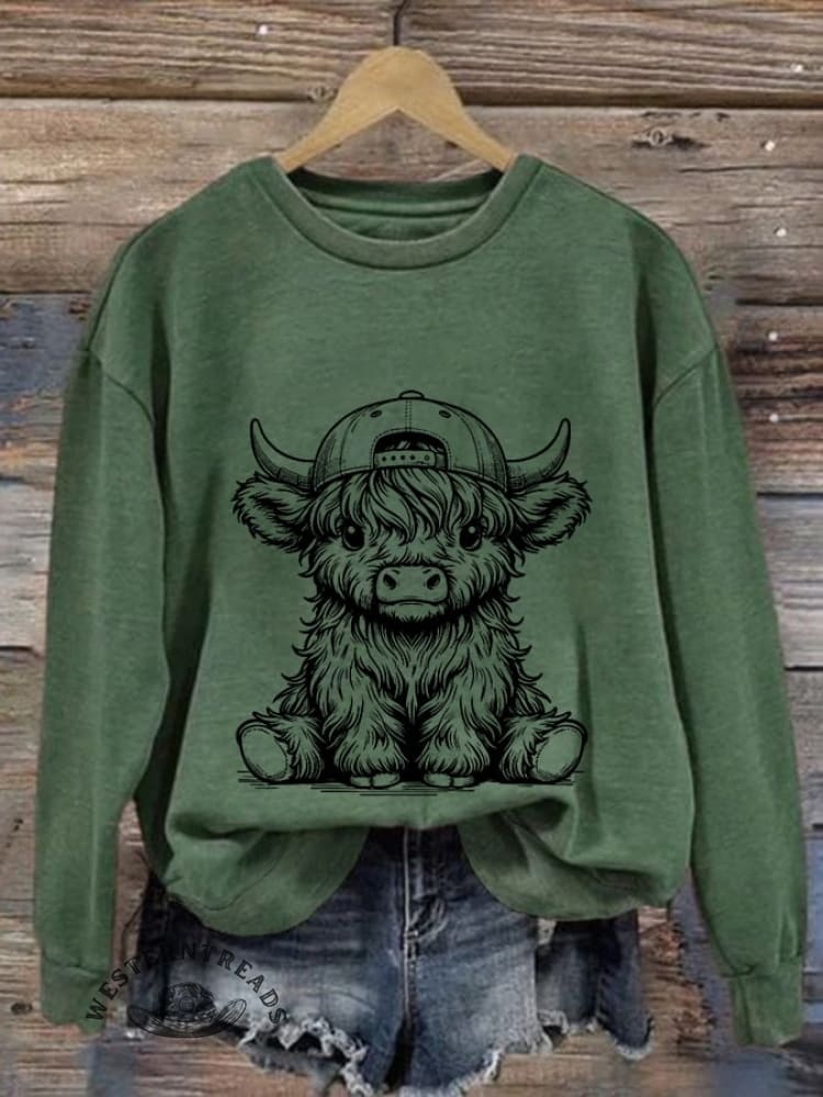 Women's Western Highland Cow Print Casual Sweatshirt - Image 3