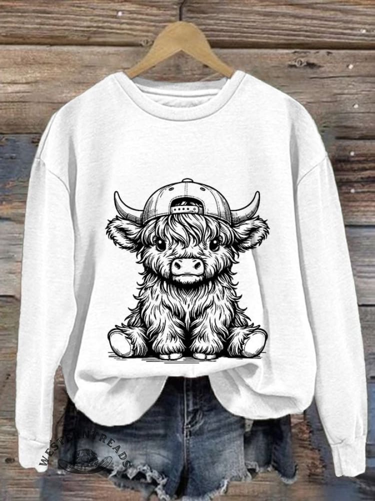 Women's Western Highland Cow Print Casual Sweatshirt - Image 4