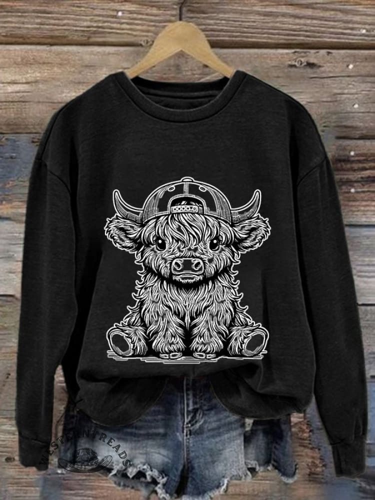 Women's Western Highland Cow Print Casual Sweatshirt - Image 5