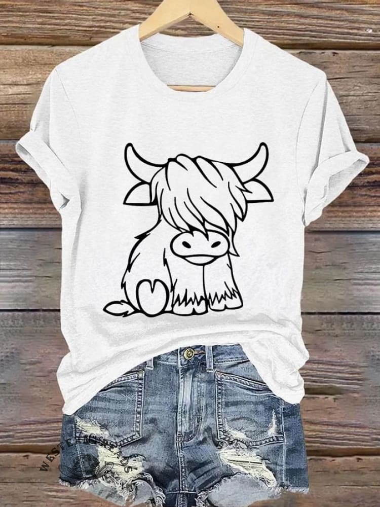 Women's Western Highland Cow printed casual T-shirt - Image 4