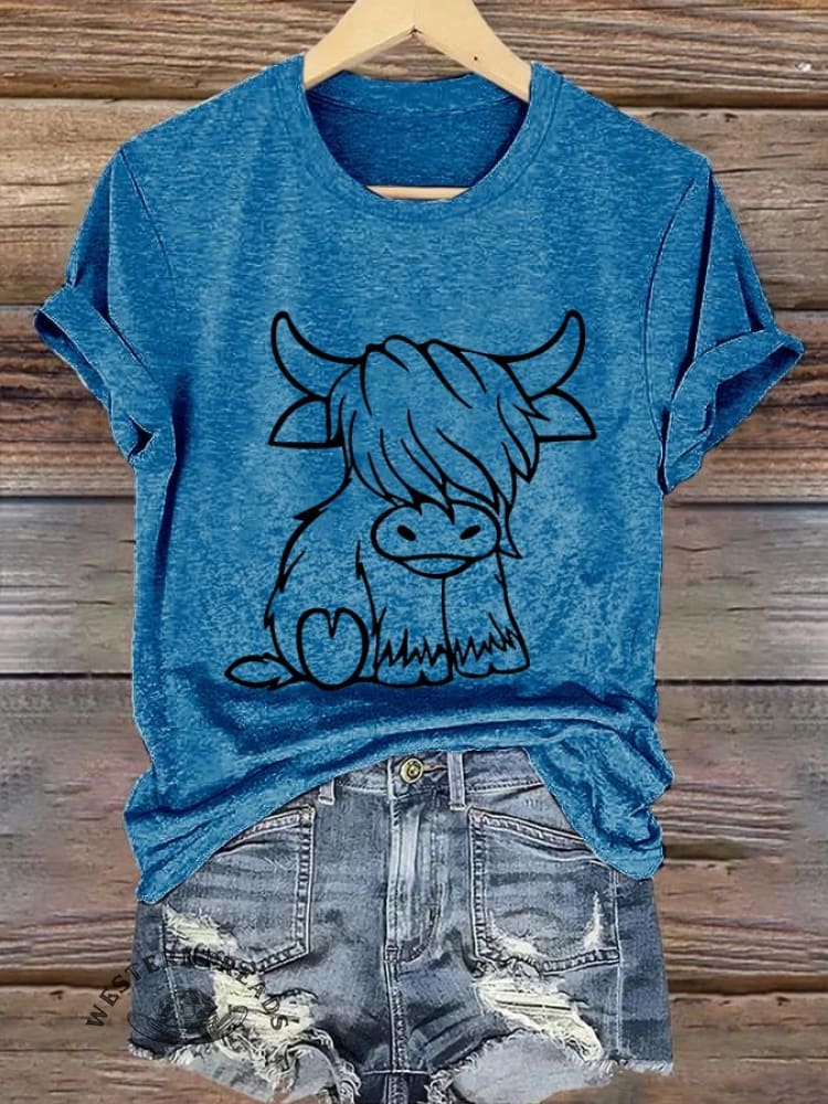 Women's Western Highland Cow printed casual T-shirt - Image 5