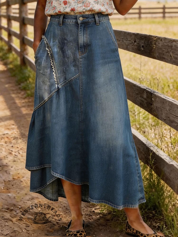 Women's Western Vintage Denim Skirt