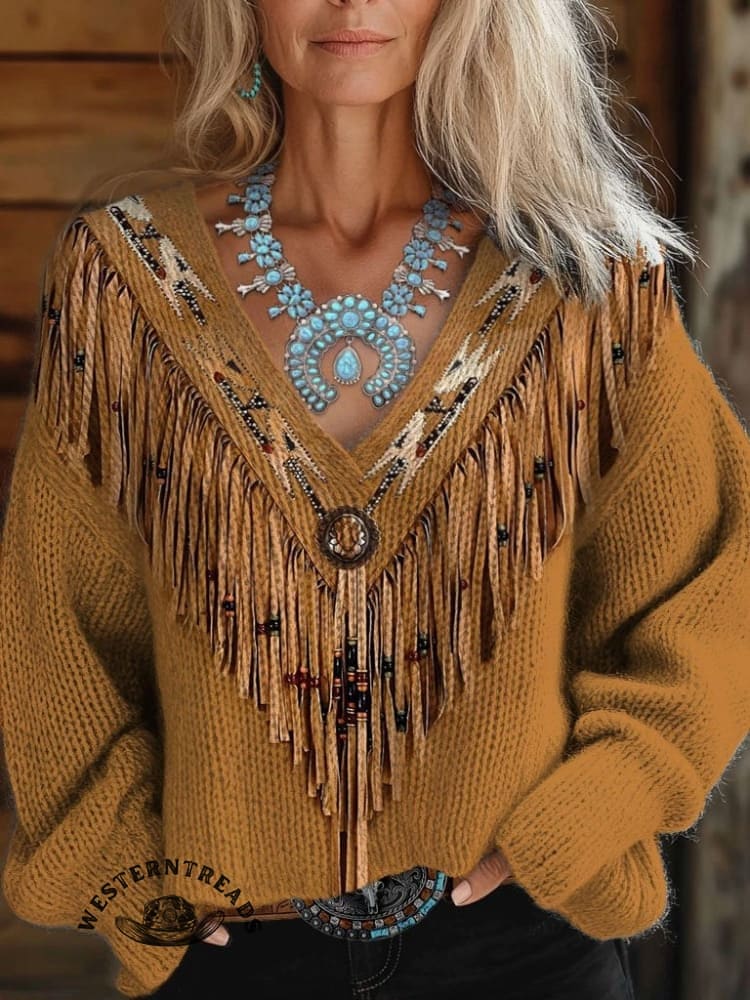 🔥Hot Sale🔥Yellow Ethnic Geometry Art Print Casual Sweatshirt - Image 4
